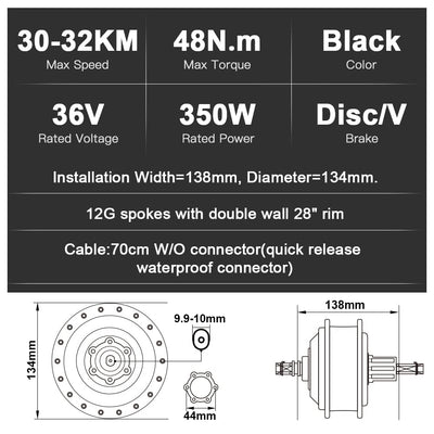 SEASON 28'' E-Bike Umbausatz 36V 350W Brushless Getriebe Hinterrad Nabenmotor, passend für Kassette 8/9/10 Gang, mit LCD Anzeige