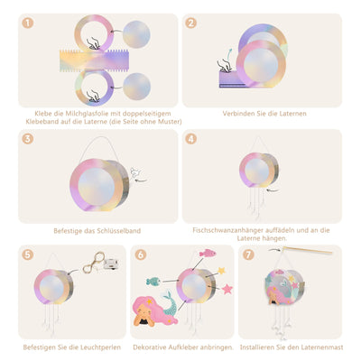 4 Stück LED Meerjungfrau Laternen Bastelset für Kinder, Martinslaternen, Bastelmaterial für eine Laterne, Papierlaternen Bastelset für St Martin, Halloween, Kostümpartys, Weihnachten, Kinderpartys
