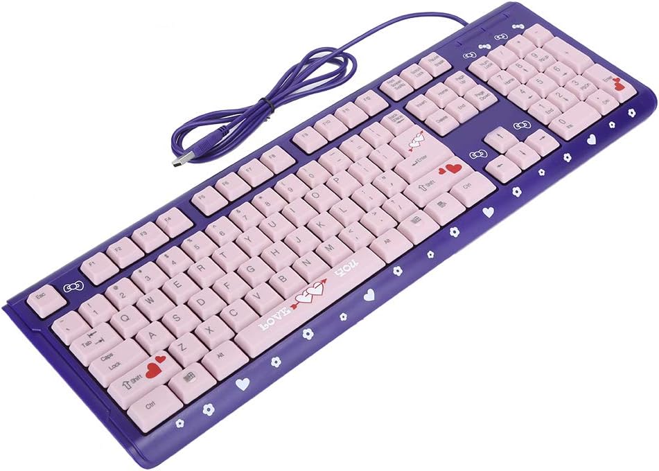 Sxhlseller 104 Tasten USB Wired Keyboard, QWERTY Ultra Thin Cartoon Computer Keyboard, wasserdichte Universal Mechanische Tastatur für Home Business Office Game(Lila Pulver)