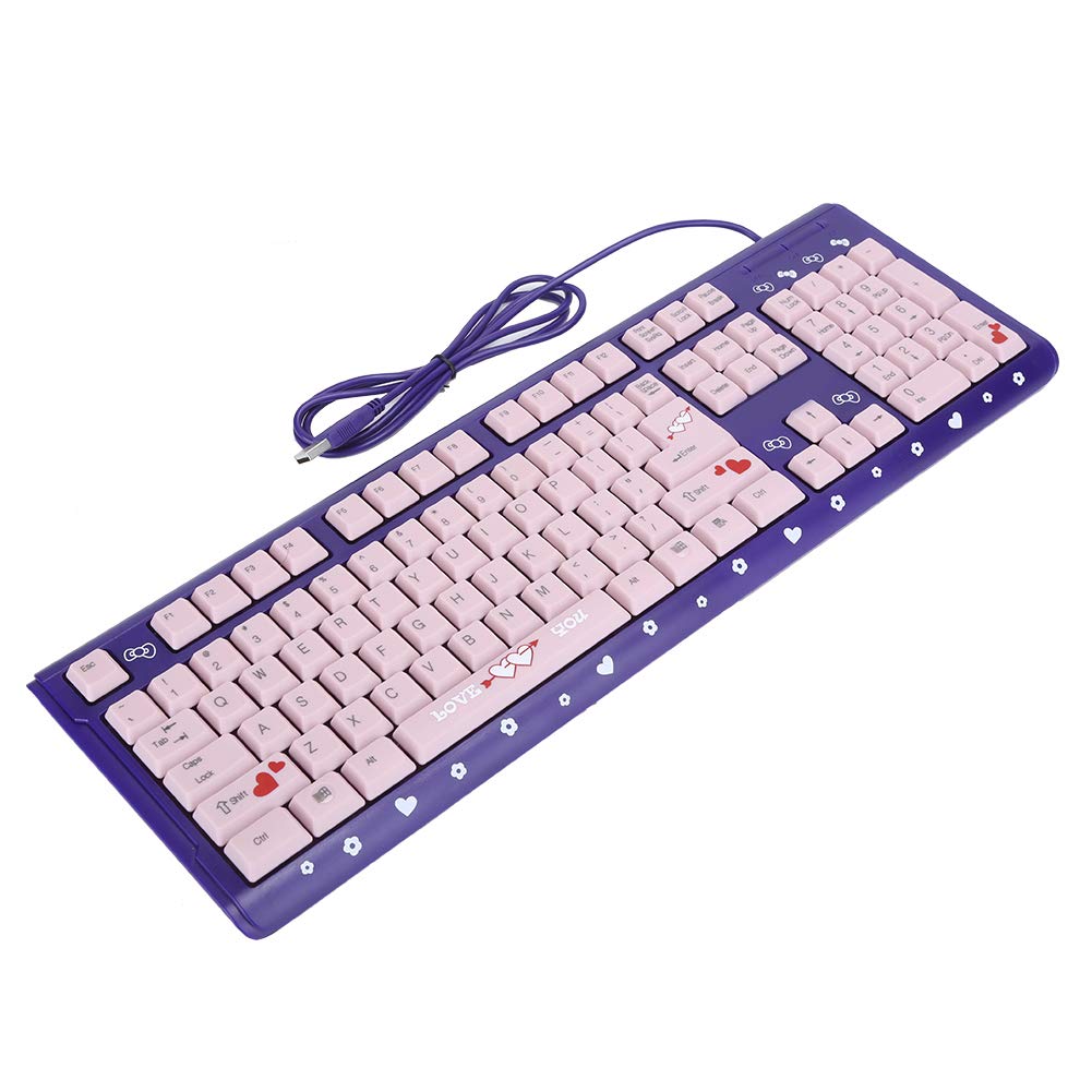 Sxhlseller 104 Tasten USB Wired Keyboard, QWERTY Ultra Thin Cartoon Computer Keyboard, wasserdichte Universal Mechanische Tastatur für Home Business Office Game(Lila Pulver)