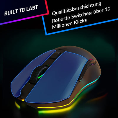 KLIM Blaze Pro Wiederaufladbare kabellose Maus - NEU 2024 - Gaming Maus mit RGB und Ladestation - Hochpräziser Sensor und langlebiger Akku - Bis zu 6000 DPI - Kabel- und Wireless Mouse für PC