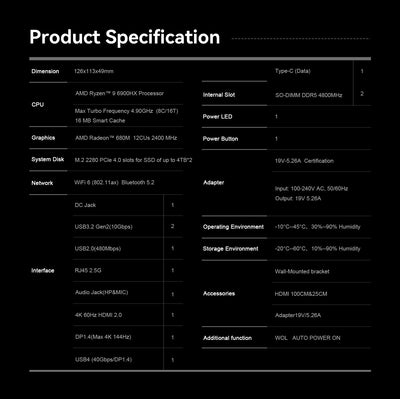 TRIGEKY S6 Pro Mini-PC AMD Ryzen 9 6900HX (bis zu 4,9 GHz, 8C/16T) Mikro-PC, 16 GB DDR5 RAM + 500 GB ROM SSD PCIe 4.0 Mini-Desktop-Gaming-PC│HDMI│DP│Typ-C│WiFi 6│BT5.2 │USB 4.0│LAN 2,5G