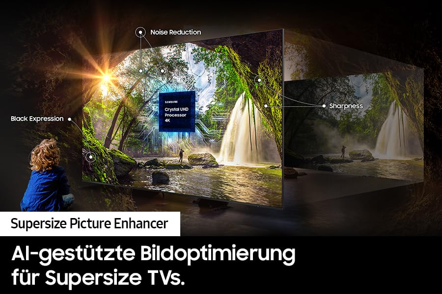 Samsung Crystal UHD 4K DU9079 Fernseher 98 Zoll (249 cm), AI TV mit Gaming-Hub, Motion Xcelerator 120 Hz, Tizen OS, Smart TV, Alexa, Knox Security, 3D Surround Sound & Q-Symphony, KI TV