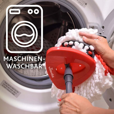 Vileda Turbo Wischmopp Komplett Set mit extra 2in1 Moppkopf, Bodenwischer mit Teleskopstiel, 2 Mikrofaser Moppköpfe mit Kraftfasern und Eimer mit Powerschleuder, schnell und reinigungsstark
