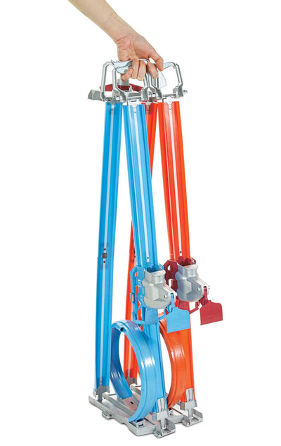 HOT WHEELS Zweispurige Looping Rennstrecke, gerade Trackteile, große Loopings und 2 Spielzeugfahrzeuge im Maßstab 1:64 für Kinder von 5 bis 10 Jahren, GFH85