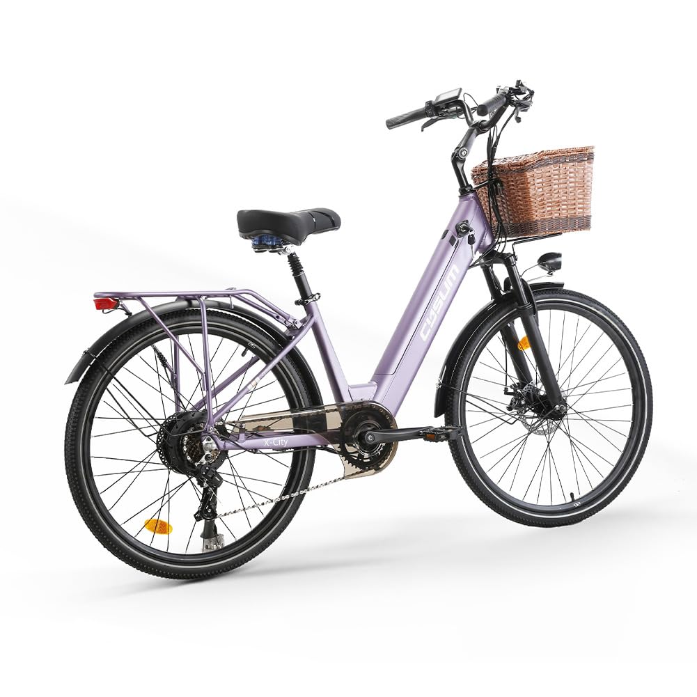 cysum X-City 26 Zoll Elektrofahrrad für Erwachsene, City E-Bike für Damen, abnehmbarer 48 V 10,4 Ah Akku, 25 km/h 80 km Reichweite, Urban Commuter E-Bike (Violett)