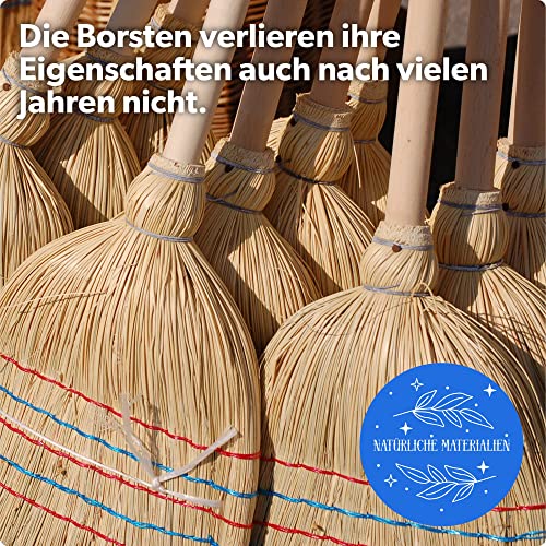 KADAX Reisstrohbesen, Reisigbesen, Besen mit langem Stiel aus Holz, funktionaler Strohbesen, Besen aus Sorgogras, Hexenbesen, Hofbesen aus Reisstroh (L: 140 cm)