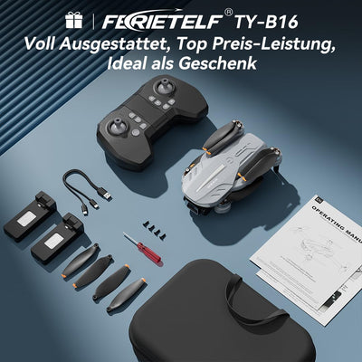 FERIETELF B16 GPS Drohne mit Kamera 4K für Erwachsene, Bürstenloser Motor, 5G FPV RC- Quadrocopter mit Auto Rückkehr & Auto Folgen, 50 min Flugzeit, C0 Faltbar Drohne für Anfänger, unter 249g