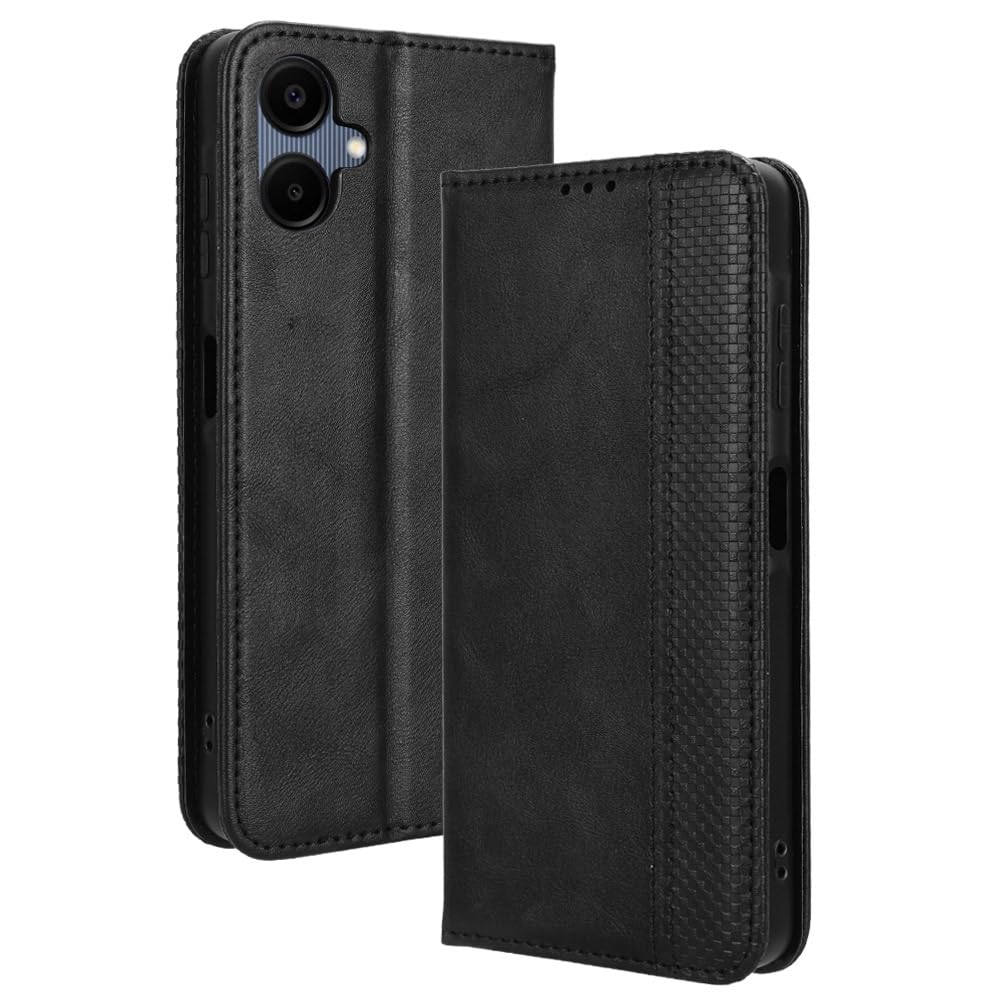 WBWONE Hülle für Samsung Galaxy A06, Premium TPU/PU Leder Klappbar Schutzhülle Tasche Handyhülle mit Standfunktion & Kartensteckplätzen, Schwarz