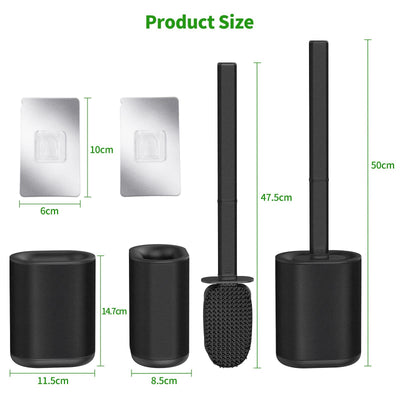HOMEASY Klobürste Silikon Schwarz Toilettenbürste Edelstahl mit Edelstahlbehälter Flexiblen WC Bürste Silikon Set Klobürste mit Halter Wandmontage ohne Bohren & Stehen für Badezimmer