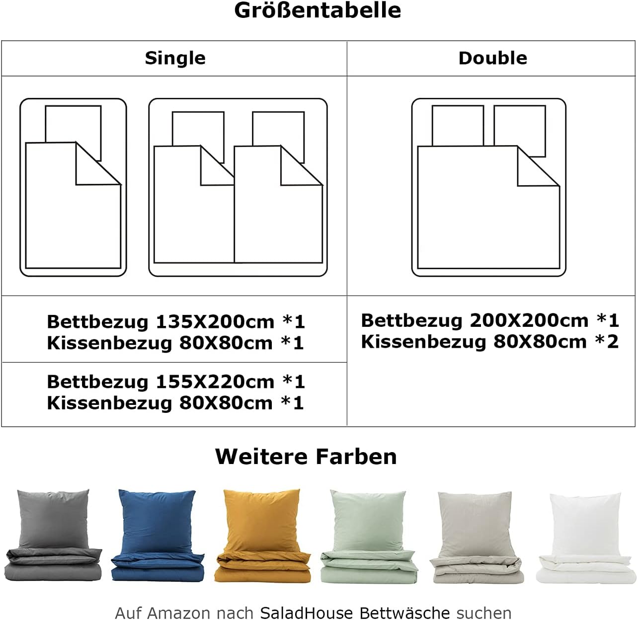 SALAD HOUSE Weiße Bettwäsche 135x200 Baumwolle, Allergiker Bettwäsche-Sets, Duvet Cover, Herbst Bettbezug + Satin Kissenbezug 80x80, Room Decor Bettwaren & Bettwäsche, 400TC