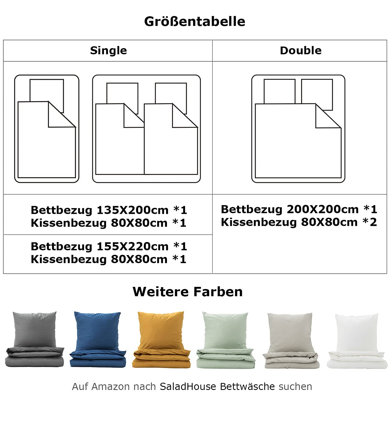 SALAD HOUSE Weiße Bettwäsche 135x200 Baumwolle, Allergiker Bettwäsche-Sets, Duvet Cover, Herbst Bettbezug + Satin Kissenbezug 80x80, Room Decor Bettwaren & Bettwäsche, 400TC