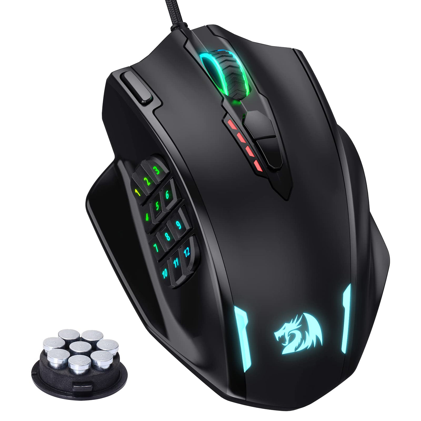 Redragon M908 Impact RGB LED MMO Maus mit Seitentasten, optische kabelgebundene Gaming-Maus mit 12.400DPI, hohe Präzision, 20 programmierbare Maustasten