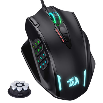 Redragon M908 Impact RGB LED MMO Maus mit Seitentasten, optische kabelgebundene Gaming-Maus mit 12.400DPI, hohe Präzision, 20 programmierbare Maustasten