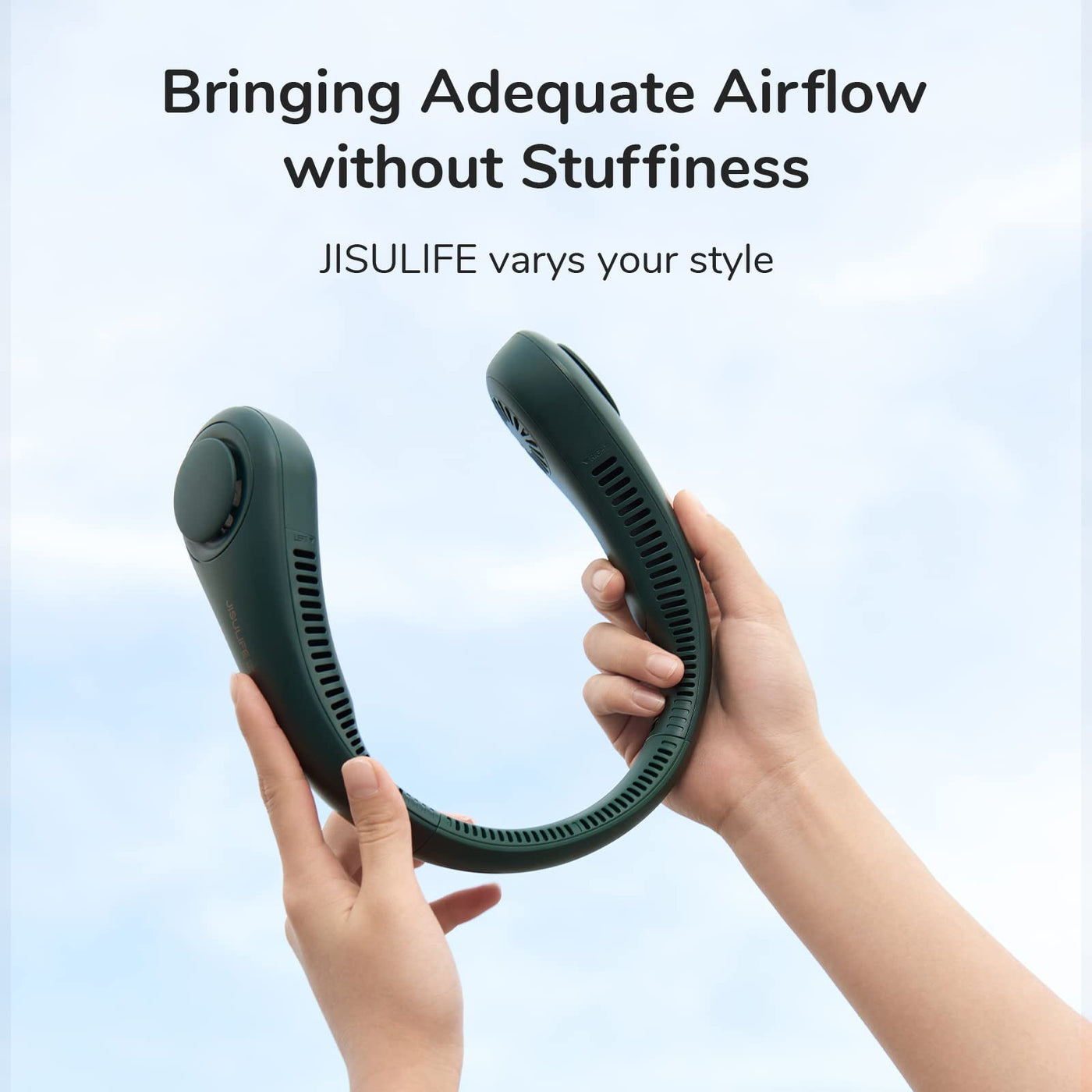 JISULIFE Tragbarer Hals-Ventilator, Hands Free Bladeless Fan, 4000 mAh Batteriebetriebener Tragbarer Persönlicher Ventilator, USB-Betriebener Schreibtisch-Ventilator, 5 Geschwindigkeiten - Dunkelgrün