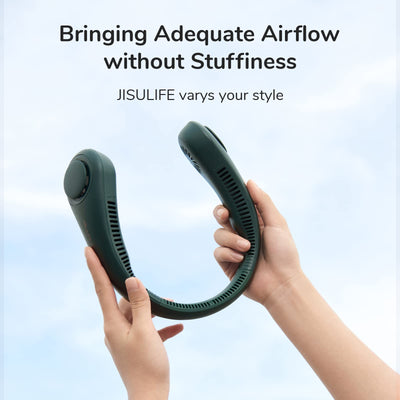 JISULIFE Tragbarer Hals-Ventilator, Hands Free Bladeless Fan, 4000 mAh Batteriebetriebener Tragbarer Persönlicher Ventilator, USB-Betriebener Schreibtisch-Ventilator, 5 Geschwindigkeiten - Dunkelgrün