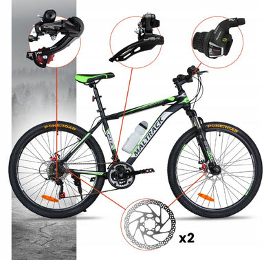 BDW - Fahrrad 26 Zoll - Mountainbike Damen & Herren - 18 Gänge - Farbe Grün - Ergonomischer Lenker - Mechanische Scheibenbremsen - Federungsgabel - Aluminiumfelgen