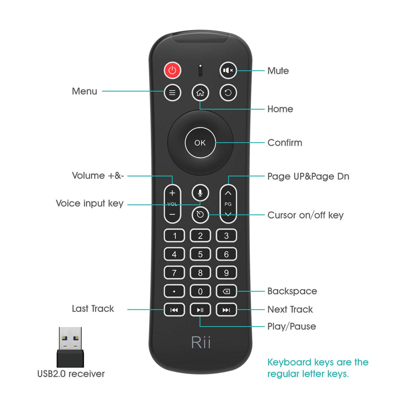 Rii MX6 2.4G Hintergrundbeleuchtung Air Mouse+Wireless Keyboard+6Achsen Somatosensory Fernbedienung +Microphone+IR Lernen Tasten 5 in1 für Mini PCs/Smart TV/Android TV Box/Raspberry Pi(US Layout)