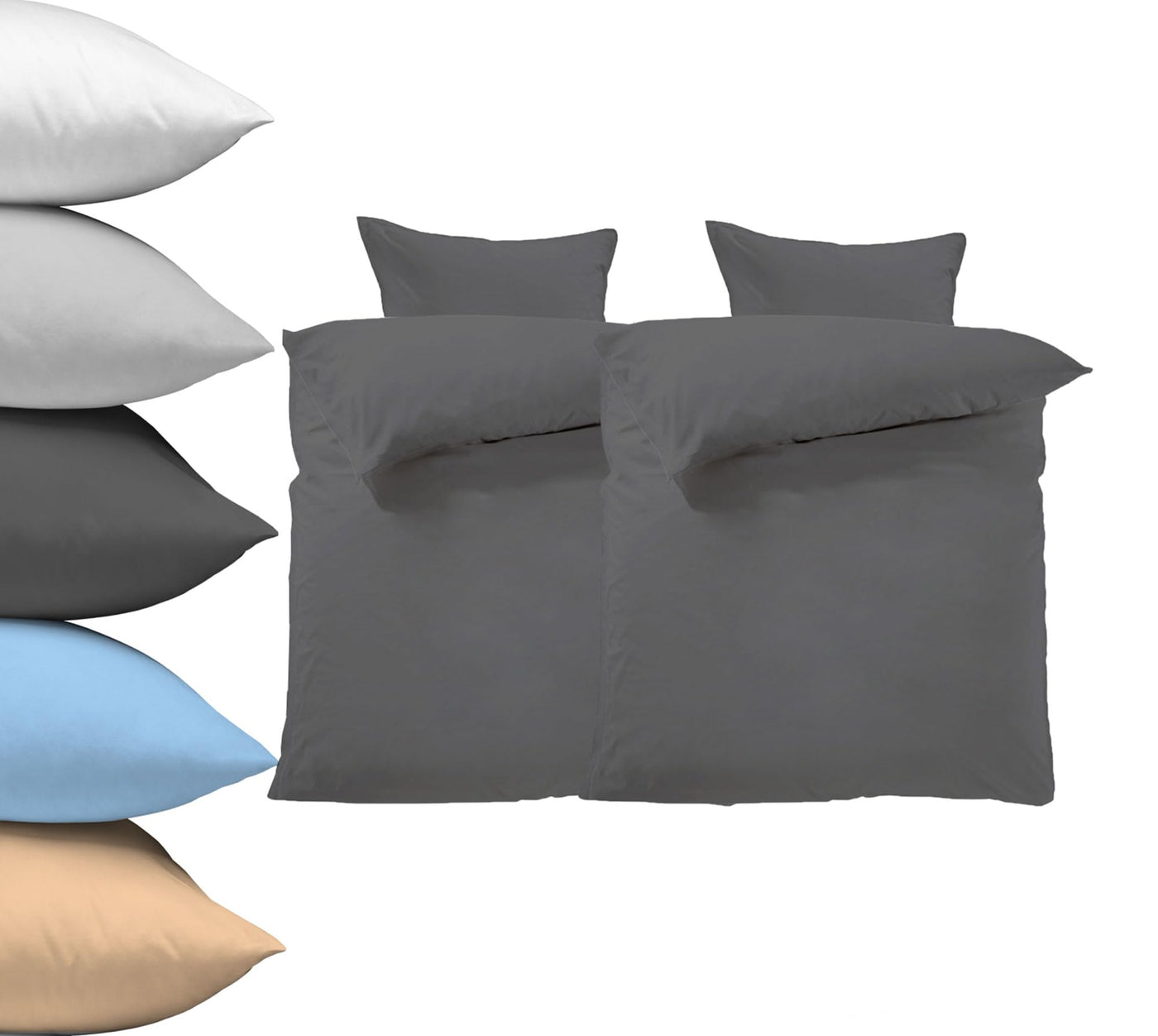 Lavea Bettwäsche 135x200 cm, 4teilig, Anthrazit, Unifarbig,100% Baumwolle - Atmungsaktiv, Nachhaltig, Pflegeleicht, ÖKO-TEX, 2X Ganzjahres Bettwäsche mit Reißverschluss und 2X Kissenbezug 80x80 cm