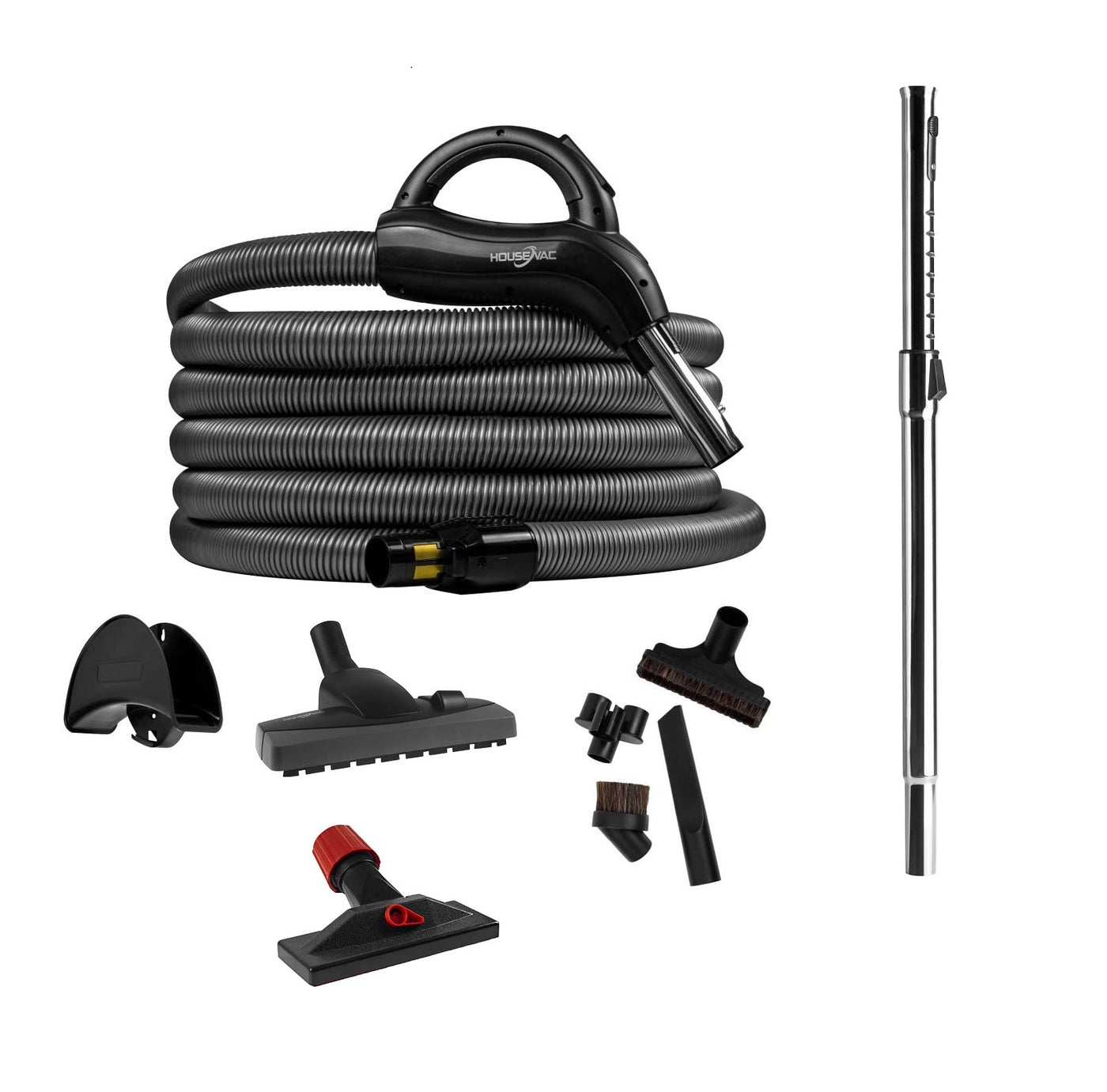 HouseVac Zentralstaubsauger HV-755ST-35H + Premium Reinigungszubehör-Kit 7.5m zur Reinigung Ihres Hauses|Saugkraft 755 AirWatts|Ametek Motor-1700W 2 Turbinen Soft Start/Stop| Hybridzyklonfiltration