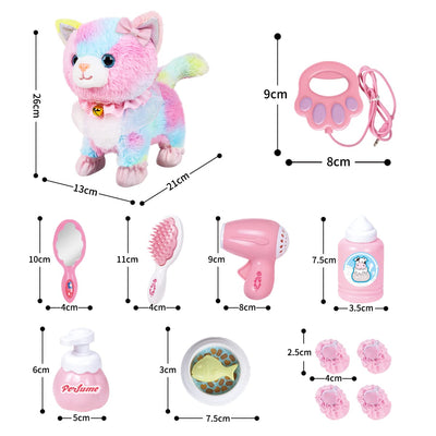 RuiDaXiang Plüschtierkatze mit Ferngesteuerter Leine, realistische interaktive Haustierkatze,die läuft und inklusive Katzenzubehör(Bunt Katze)