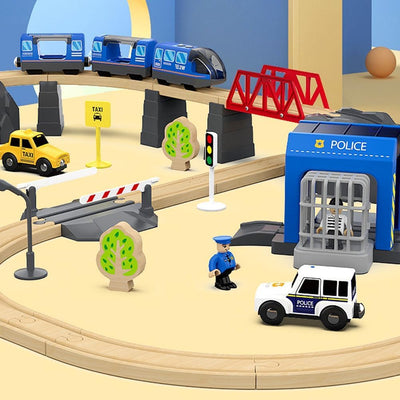 Zuoan Batteriebetriebener Zug für Holzeisenbahn-Schienenset, Spielzeug für Kleinkinder im Alter von 3 4 5 Jahren, Jungen, Kinder, Magnetkupplungen, Stadtfahrzeug mit Figuren (ohne Holz-gleise)