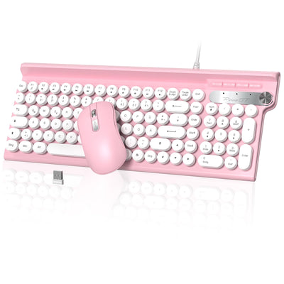 Tastatur Maus Set,RaceGT Tastatur Rosa Retro Schreibmaschine Tastatur Bunt Maus und Tastatur mit Handyhalterung Tastaturen Tastatur Kabel Keyboard für PC Mac Computer Laptop QWERTZ Deutsch