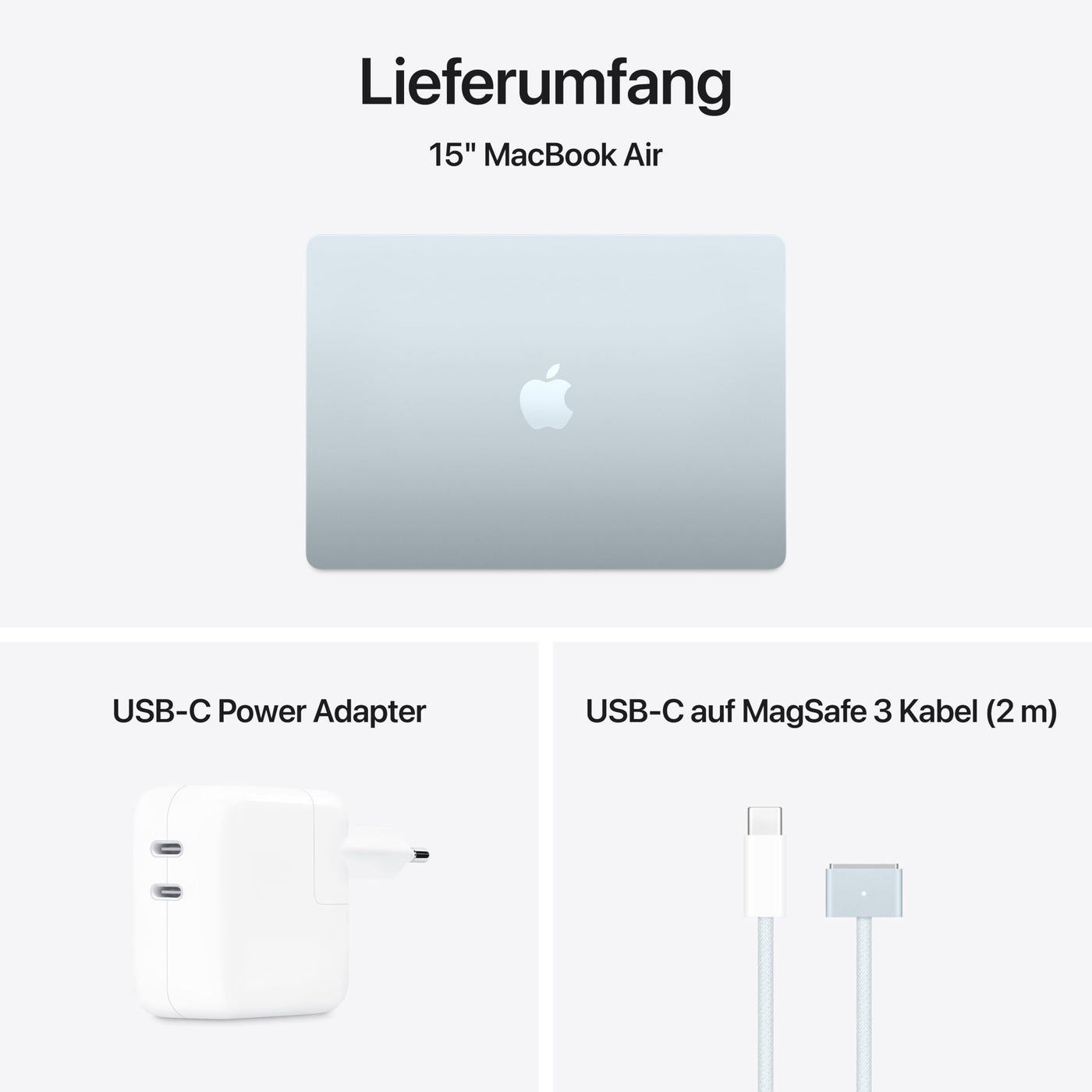 Apple MacBook Air (15", Apple M4 Chip mit 10‑Core CPU und 10‑Core GPU, 16GB Gemeinsamer Arbeitsspeicher, 256 GB) - Himmelblau