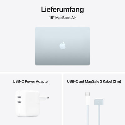 Apple MacBook Air (15", Apple M4 Chip mit 10‑Core CPU und 10‑Core GPU, 16GB Gemeinsamer Arbeitsspeicher, 256 GB) - Himmelblau