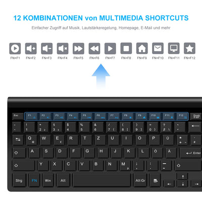 LeadsaiL Tastatur Maus Set Kabellos, 2,4 GHz USB-Empfänger Ultradünne Leise, Deutsch QWERTZ-Layout, 12 FN-Tasten Für Windows XP/7/8/10, PC, Laptop, Computer, Desktop - schwarz