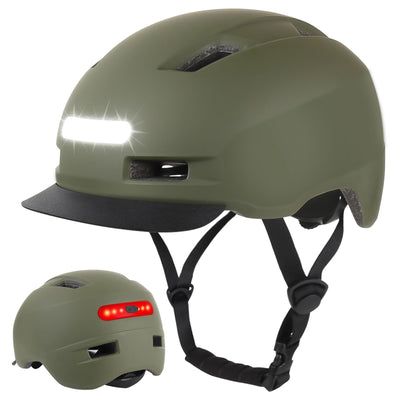 Shinmax Fahrradhelm Herren Damen, Helm Fahrrad mit USB Licht 5 Modi Fahrradhelm mit Visier, Mountainbike Helm Rennradhelm Erwachsen für Scooter Urban Pendler Green M
