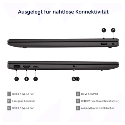 HP 255 G10 Business Laptop, AMD Ryzen 5 7530U, 64 GB DDR4 RAM, 2 TB PCIe SSD, 15.6" IPS FHD Display, AMD Radeon Graphics, QWERTZ Tastatur, Windows 11 Pro, Anthrazit