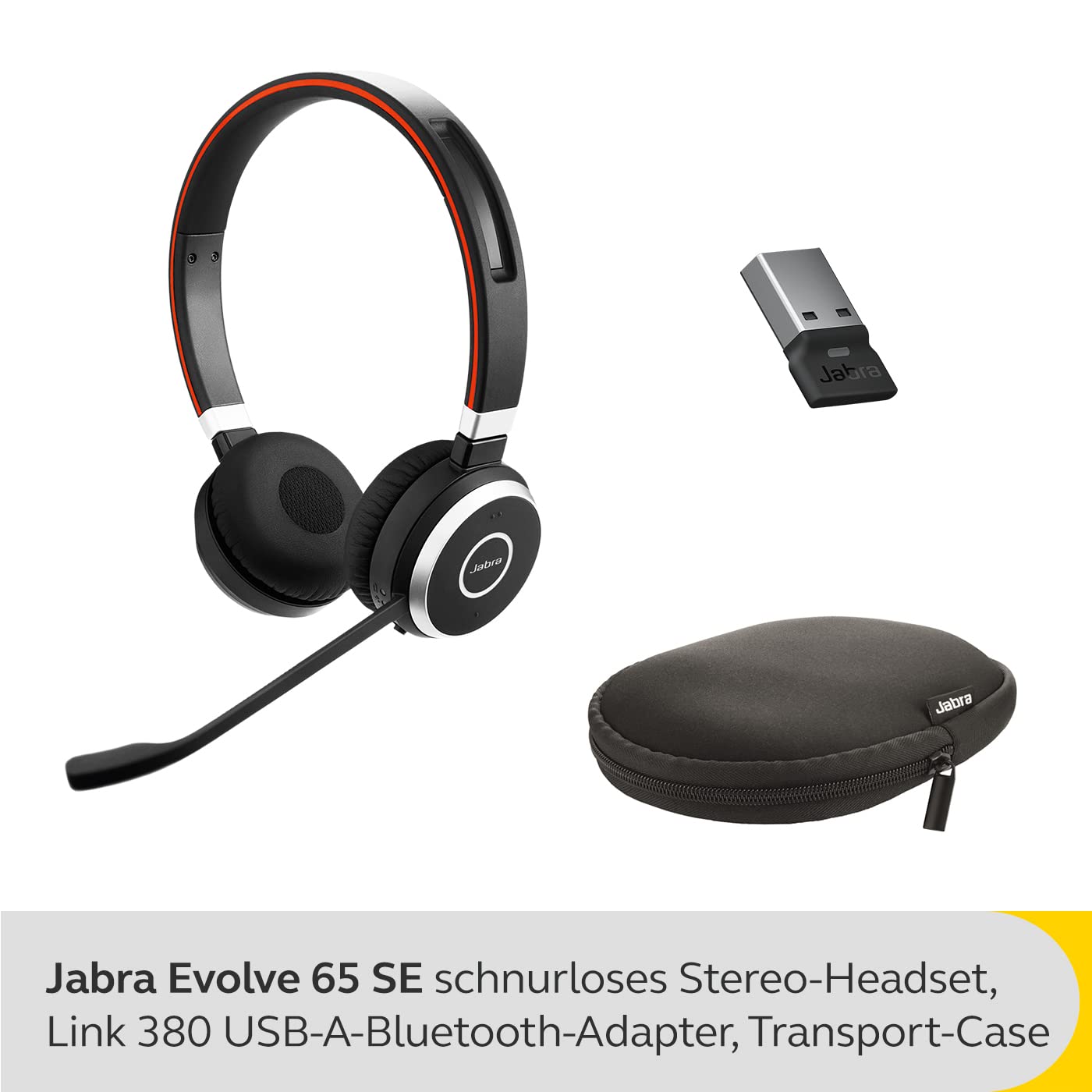 Jabra Evolve 65 SE Schnurloses Stereo-Headset - Bluetooth-Headset mit Mikrofon mit Geräuschunterdrückung, langlebigem Akku und dualer Konnektivität - Für MS Teams Zertifiziert - Schwarz, 6599-833-309