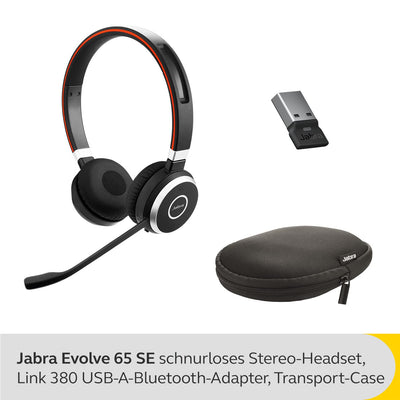 Jabra Evolve 65 SE Schnurloses Stereo-Headset - Bluetooth-Headset mit Mikrofon mit Geräuschunterdrückung, langlebigem Akku und dualer Konnektivität - Für MS Teams Zertifiziert - Schwarz, 6599-833-309