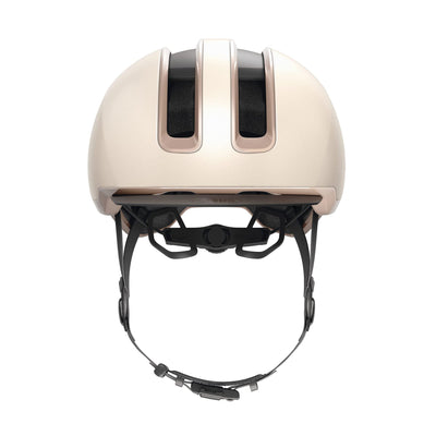 ABUS Urban Helm HUD-Y - mit magnetischem, aufladbarem LED-Rücklicht & Magnetverschluss - cooler Fahrradhelm für den Alltag - für Damen und Herren - Titan/Rot Matt, Größe M