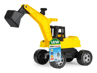 Lena 02017 - Starke Riesen Bagger, Baufahrzeug ca. 80 cm, Giga Trucks Schaufelbagger mit 2 Stahlachsen, großer Spielzeugbagger in gelb und schwarz, Baggerfahrzeug für Kinder ab 3 Jahre
