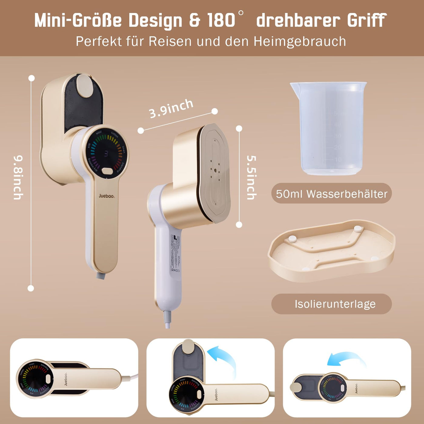 Mini Reise Dampfglätter Reisebügeleisen für Kleidung: 2-in-1 Steamer Dampfglätter - 1200W Tragbarer Reise Bügeln mit 120 ml Wassertank - Handheld Dampfbügeleisen mit 5 Dampfstufen für Zuhause Reisen