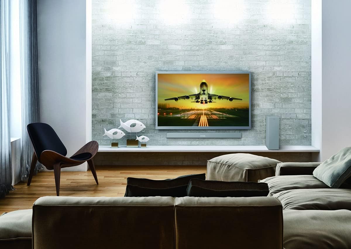 Philips B8505/10 Soundbar mit Subwoofer kabellos (2.1 Kanäle, Bluetooth, 240 W, Dolby Atmos, HDMI eARC, DTS Play-Fi Kompatibel, Verbindung Sprachassistenten, Flaches Profil) Silber