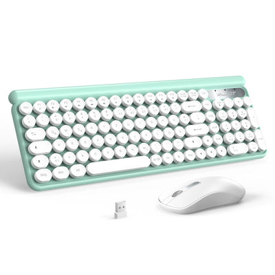 Tastatur Maus Set Kabellos,RaceGT Retro Schreibmaschine Tastatur Funktastatur mit Maus USB Grün Tastatur Bunt Maus und Tastatur Wireless Keyboard and Mouse QWERTZ Deutsch Layout