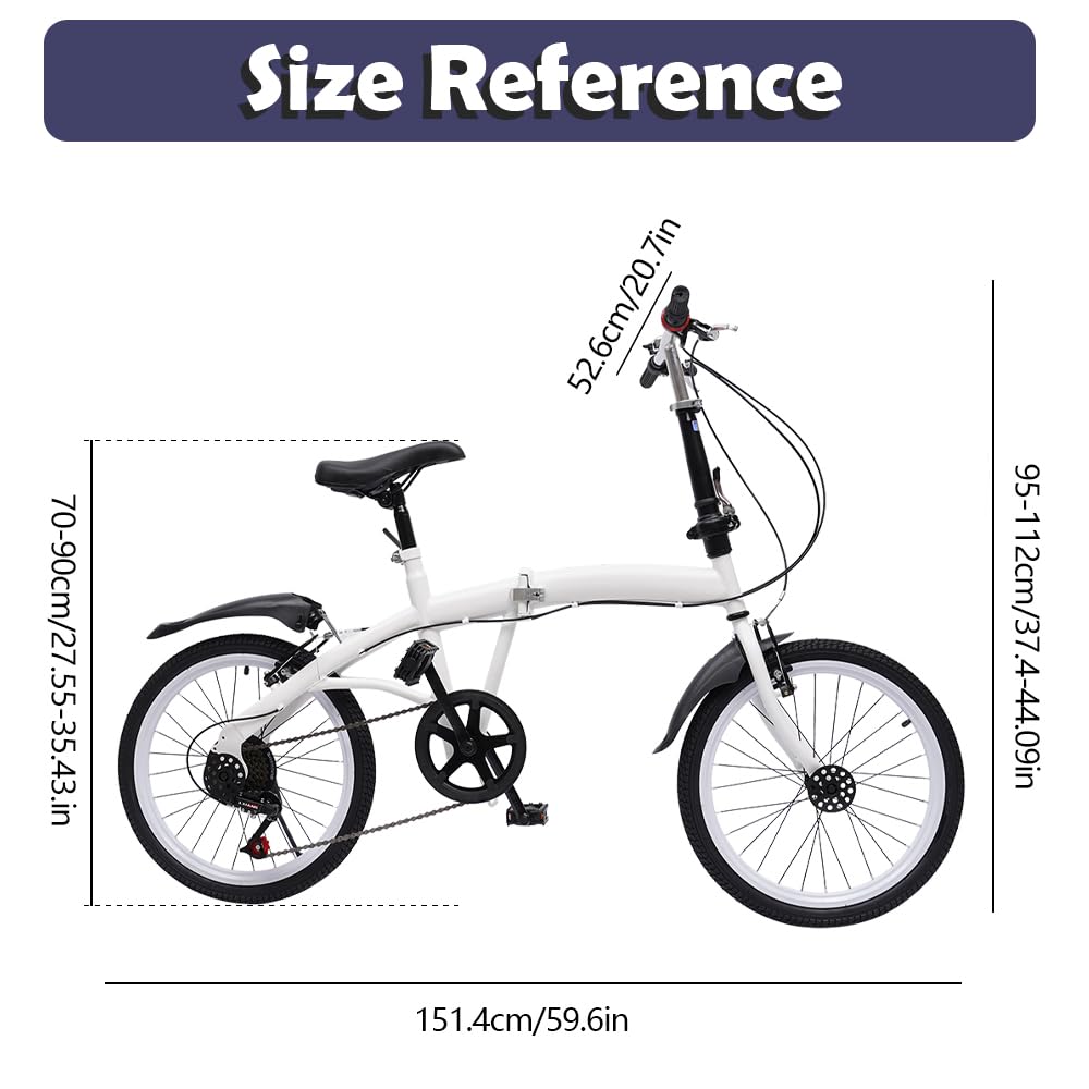 SABUIDDS 20 Zoll Faltrad mit 6 Gang-Schaltung und Quick-Fold-System Klapprad für Erwachsene von 135 cm-180 cm Klappfahrrad Folding City Bike für Sport Outdoor Radfahren und Camping, Weiß