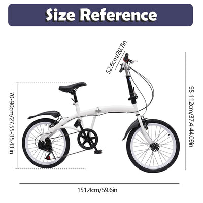 SABUIDDS 20 Zoll Faltrad mit 6 Gang-Schaltung und Quick-Fold-System Klapprad für Erwachsene von 135 cm-180 cm Klappfahrrad Folding City Bike für Sport Outdoor Radfahren und Camping, Weiß
