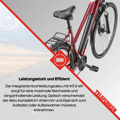 TELEFUNKEN E-Bike Damen Elektrofahrrad Alu 28 Zoll mit 24-Gang Shimano Acera Kettenschaltung, Pedelec Trekkingrad mit Hinterrad-Motor 250W 11,6 Ah, 36V Akku, XC940 Expedition