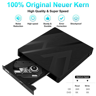 JBonest Externes CD DVD Laufwerk USB 3.0 Typ-C, Extern mit SD/TF-Kartenleser Portable RW Brenner,Schnelle Datenübertragung für Laptop,Desktop,MacBook,Win11/10/8/7/XP, Linux,Mac OS,Vista