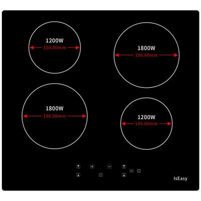 IsEasy Glaskeramikkochfeld, 6000W 59cm, 4 Kochzonen Kochfelder, Verdrahtung, Einbau Elektro Autark Rahmenlos, 9 Heizstufen, Passend für die Meisten Töpfe