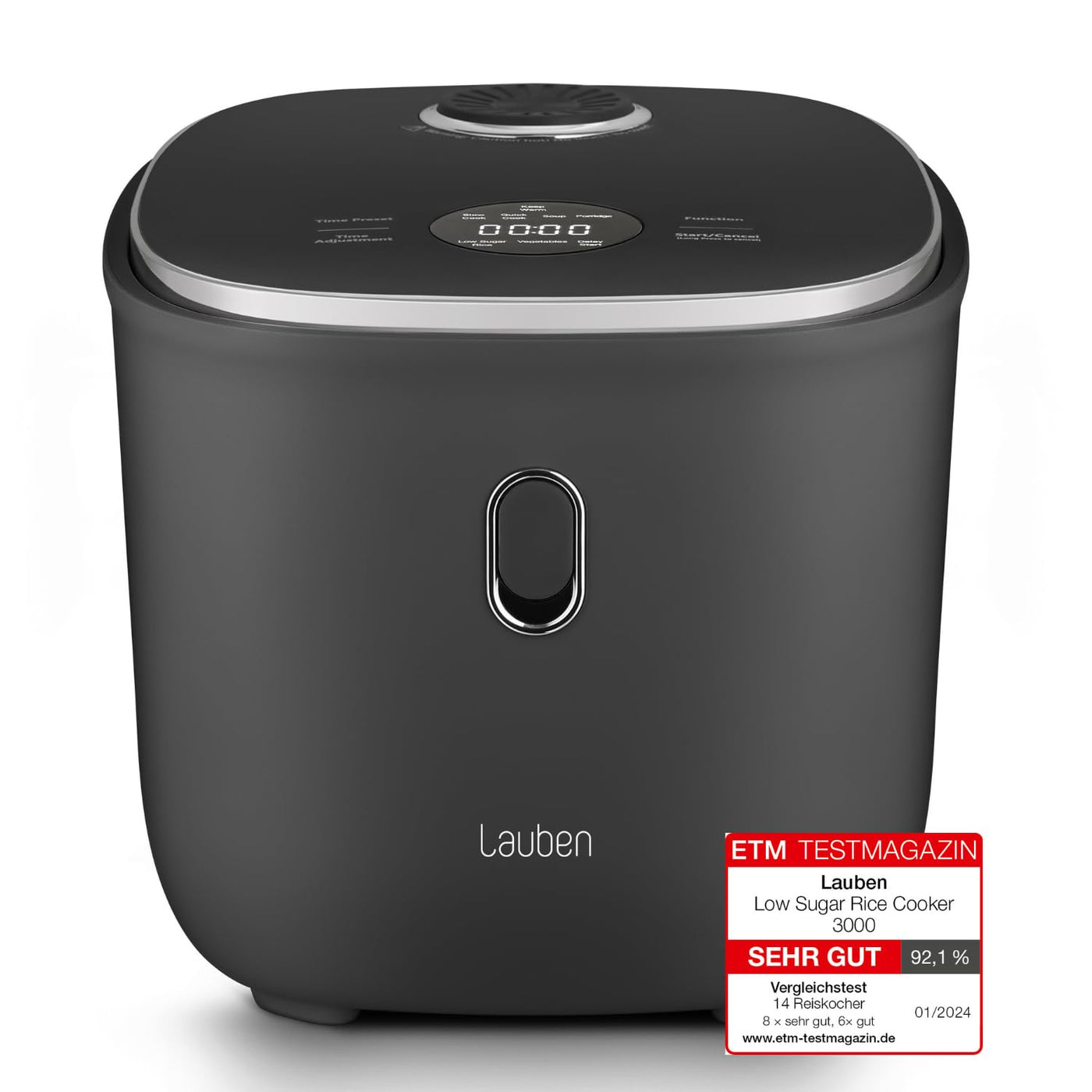 Lauben Low Sugar Reiskocher Rice Cooker mit Low-Sugar-Funktion, 3l Volumen, 6 modi, verzögerter Start, Warmhalten, Antihaft-Keramikoberfläche spülmaschinengeeignet, Kochbuch, Überlaufschutz (Antracit)