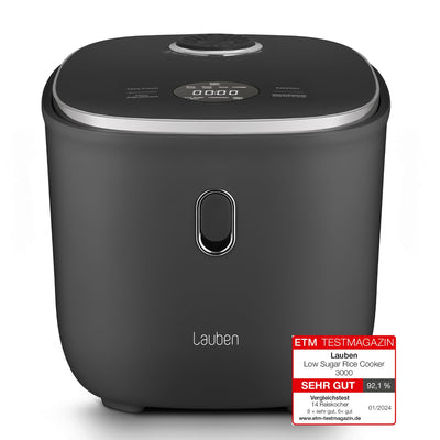 Lauben Low Sugar Reiskocher Rice Cooker mit Low-Sugar-Funktion, 3l Volumen, 6 modi, verzögerter Start, Warmhalten, Antihaft-Keramikoberfläche spülmaschinengeeignet, Kochbuch, Überlaufschutz (Antracit)