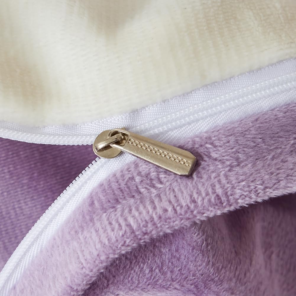 Covebett Winter Bettwäsche Flanell 200x200 Herzen Lila Weiß Warme Biber Plüsch Wende Winterbettwäsche 3teilig, Flauschig Fleece Mädchen Bettbezug und 2 Kissenbezug 80x80 mit Reißverschluss