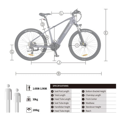 nakxus 27M202 E-Bike Elektrofahrrad 27.5" E-Fahrrad Mittelmotor Max. Reichweite bis zu 150km, Geländegängiges Mountainbike mit Shimano 9 Gängen, City E-Bike Herren Damen