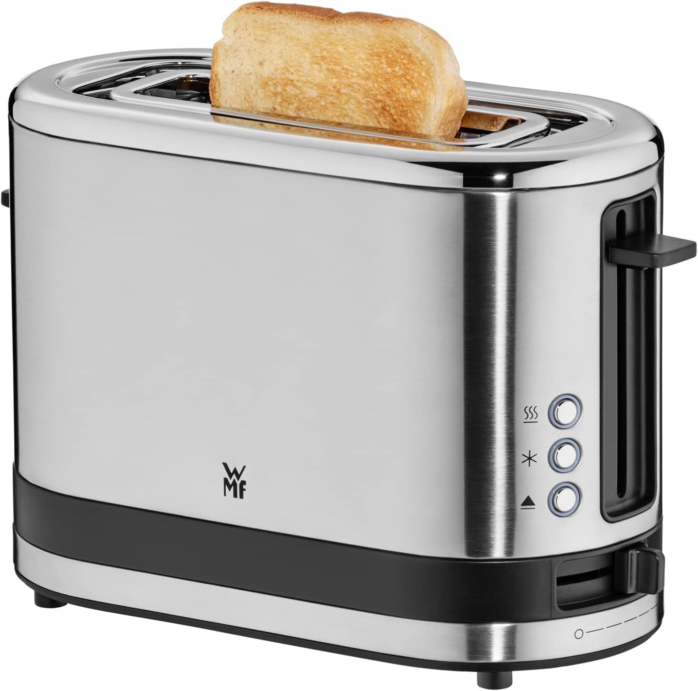 WMF Küchenminis 1-Scheiben Toaster Langschlitz XXl-Toast, Mini Toaster mit Brötchenaufsatz 7 Bräunungsstufen Überhitzungsschutz 600W Edelstahl matt