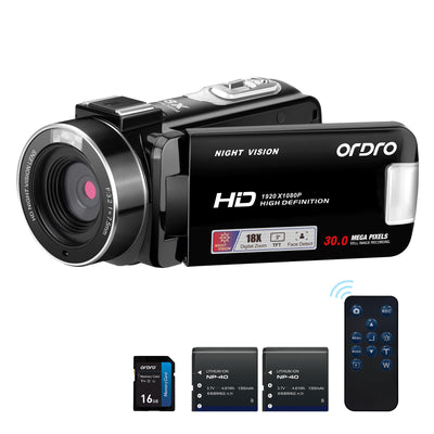 ORDRO B320 Videokamera Camcorder 1080P, 18X Zoom Vlog Kamera, Nachtsicht Kamera, 270° Drehbares HD-Display für Vlogging, YouTube und Videoaufnahmen